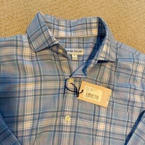 Peter Millar Blue and Pink Plaid Button-Down Shirt